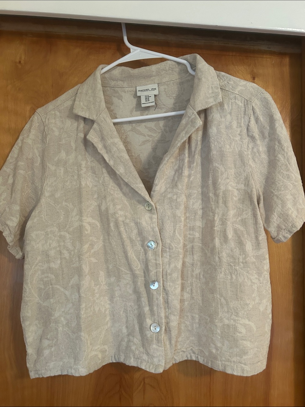 Beige Floral Short Sleeve Button Shirt